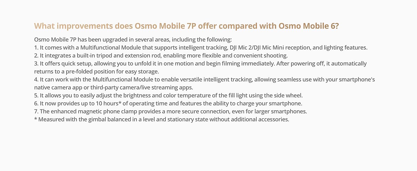 dji osmo mobile 7p – 3 axis phone gimbal, quick launch, tripod, 10hr battery