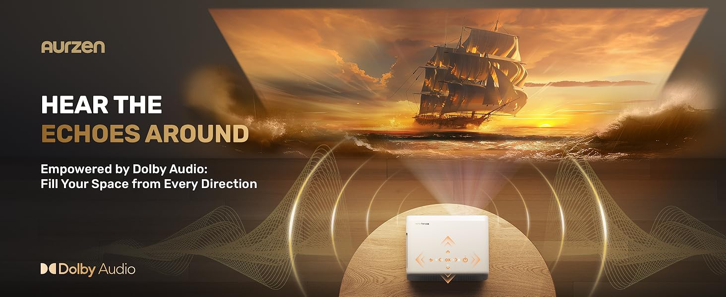 aurzen eazze d1 smart projector, wifi & bluetooth, netflix, auto focus, 1080p, dolby audio, portable outdoor mini projector