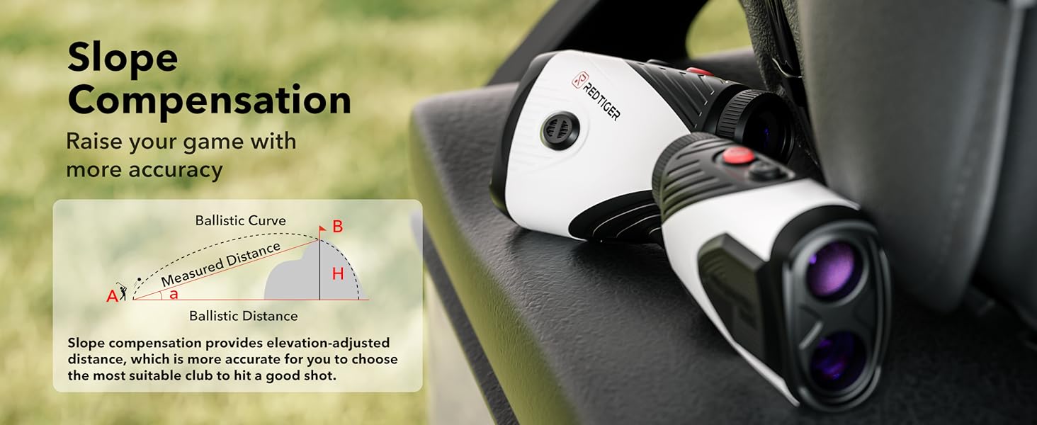 redtiger golf rangefinder with slope, 1200y laser, 7x magnification, flag lock vibration, rechargeable – golfvue series 1
