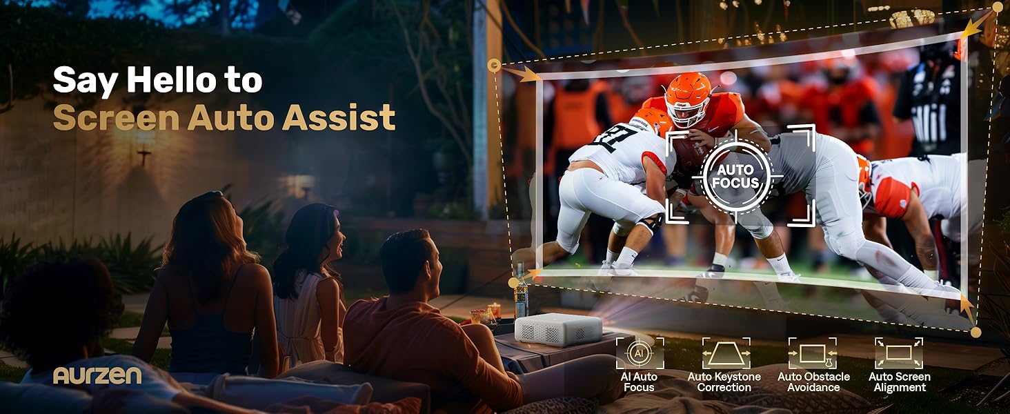 aurzen eazze d1 smart projector, wifi & bluetooth, netflix, auto focus, 1080p, dolby audio, portable outdoor mini projector