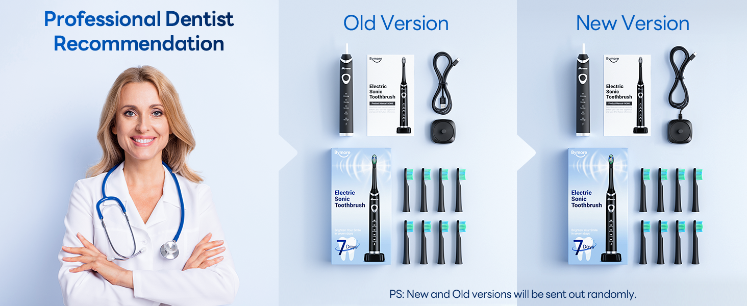 bymore electric toothbrush for adults, travel sonic rechargeable, 8 replacement heads, 5 modes, 330 day battery