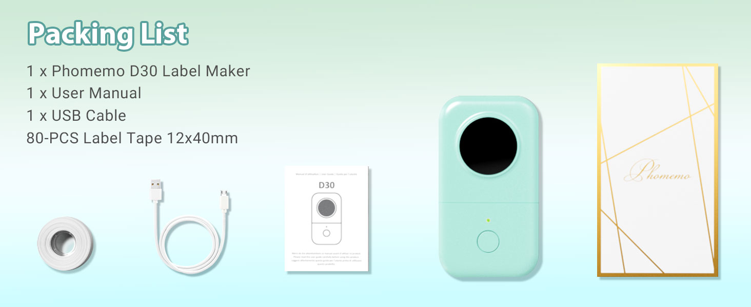 phomemo d30 bluetooth label maker, portable handheld thermal printer, inkless custom stickers for home, kids, school & office