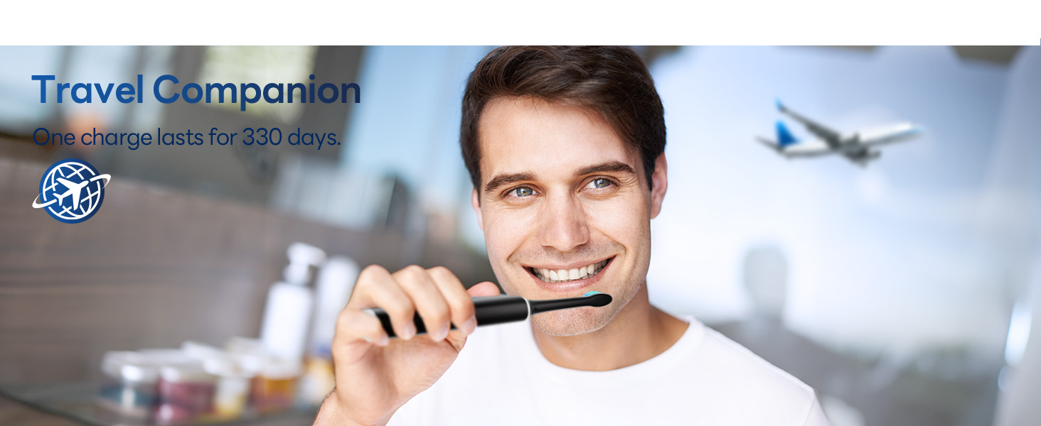 bymore electric toothbrush for adults, travel sonic rechargeable, 8 replacement heads, 5 modes, 330 day battery