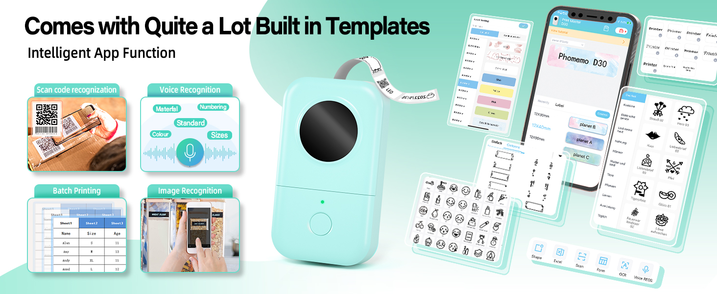 phomemo d30 bluetooth label maker, portable handheld thermal printer, inkless custom stickers for home, kids, school & office