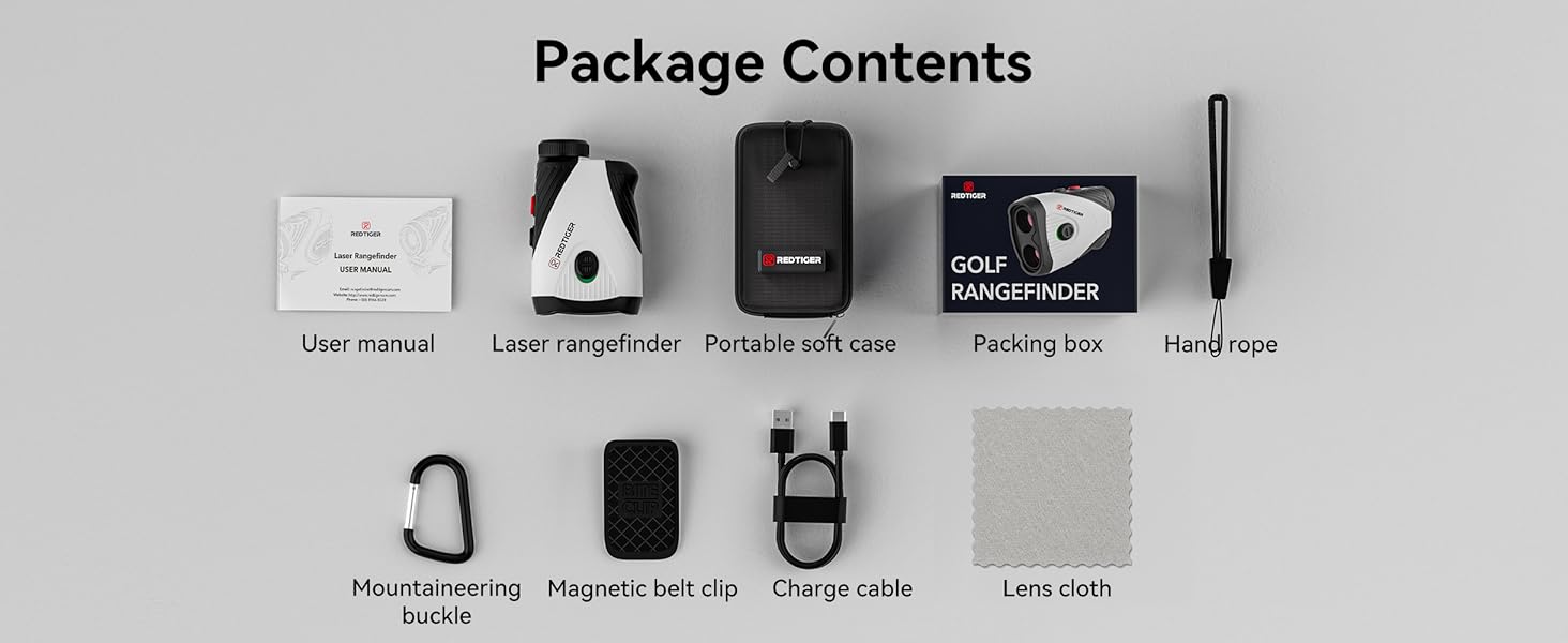 redtiger golf rangefinder with slope, 1200y laser, 7x magnification, flag lock vibration, rechargeable – golfvue series 1