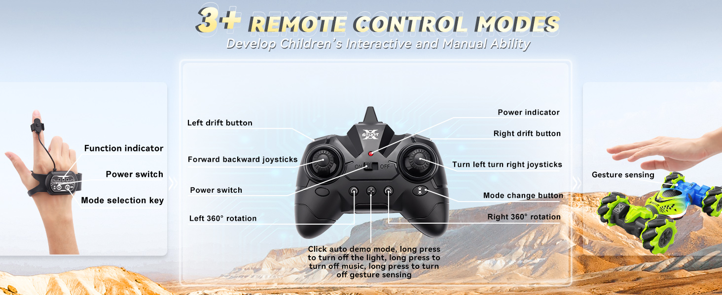 4wd gesture rc car – drift, twist, hand control, offroad stunt, lights & music
