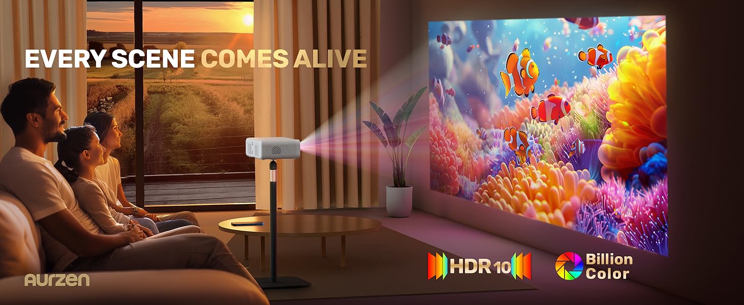 aurzen eazze d1 smart projector, wifi & bluetooth, netflix, auto focus, 1080p, dolby audio, portable outdoor mini projector