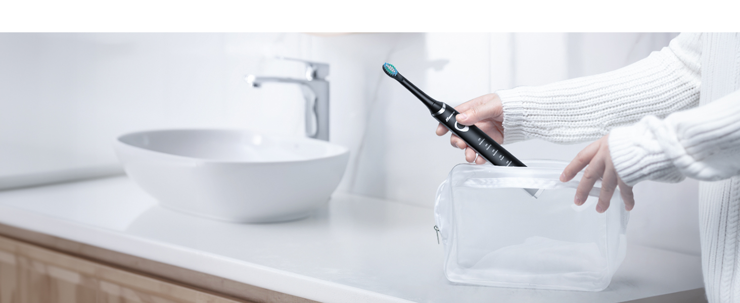 bymore electric toothbrush for adults, travel sonic rechargeable, 8 replacement heads, 5 modes, 330 day battery