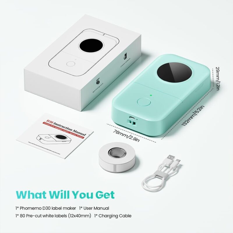 phomemo d30 bluetooth label maker, portable handheld thermal printer, inkless custom stickers for home, kids, school & office