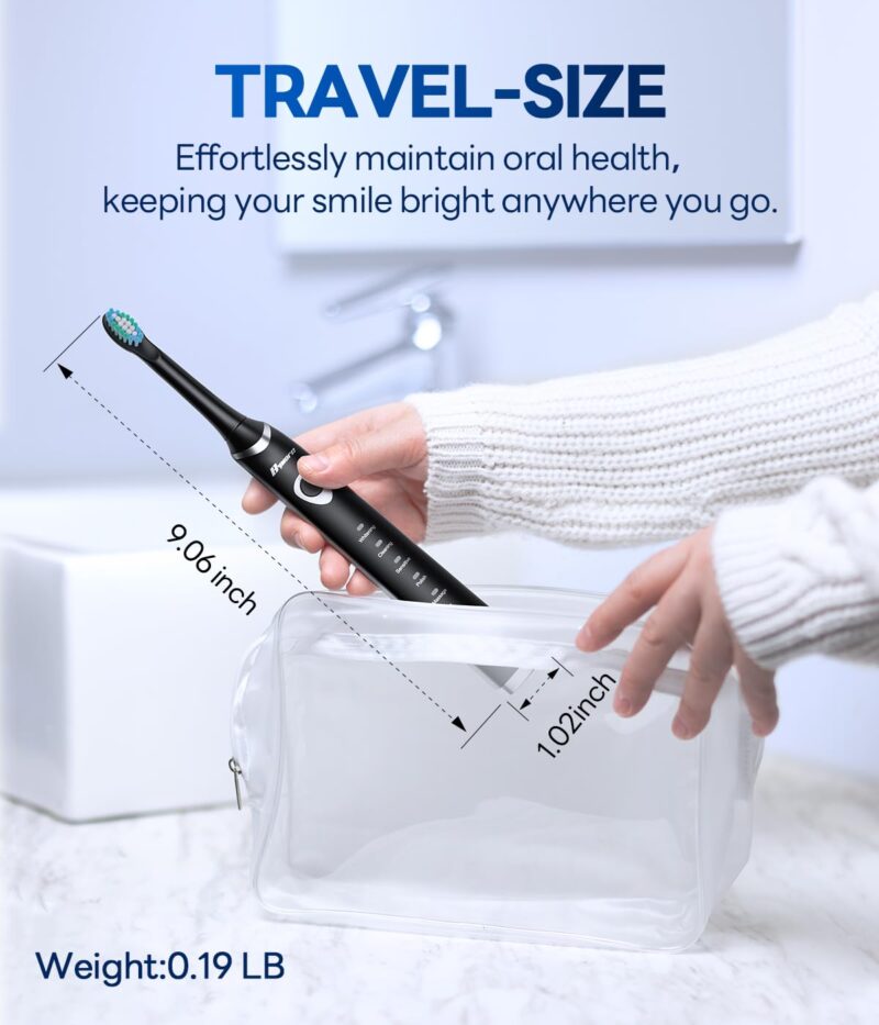 bymore electric toothbrush for adults, travel sonic rechargeable, 8 replacement heads, 5 modes, 330 day battery