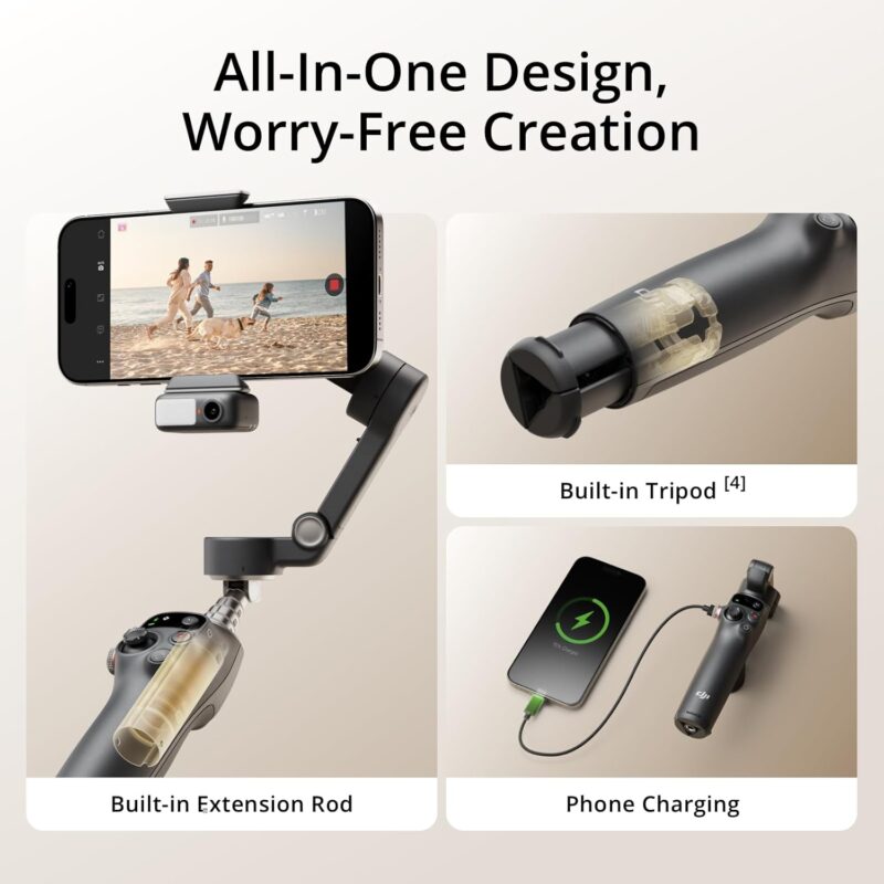 dji osmo mobile 7p – 3 axis phone gimbal, quick launch, tripod, 10hr battery
