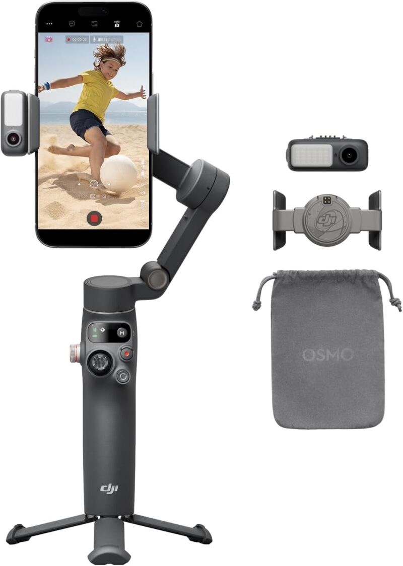 dji osmo mobile 7p – 3 axis phone gimbal, quick launch, tripod, 10hr battery