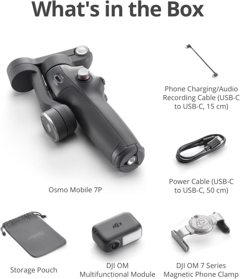 dji osmo mobile 7p – 3 axis phone gimbal, quick launch, tripod, 10hr battery