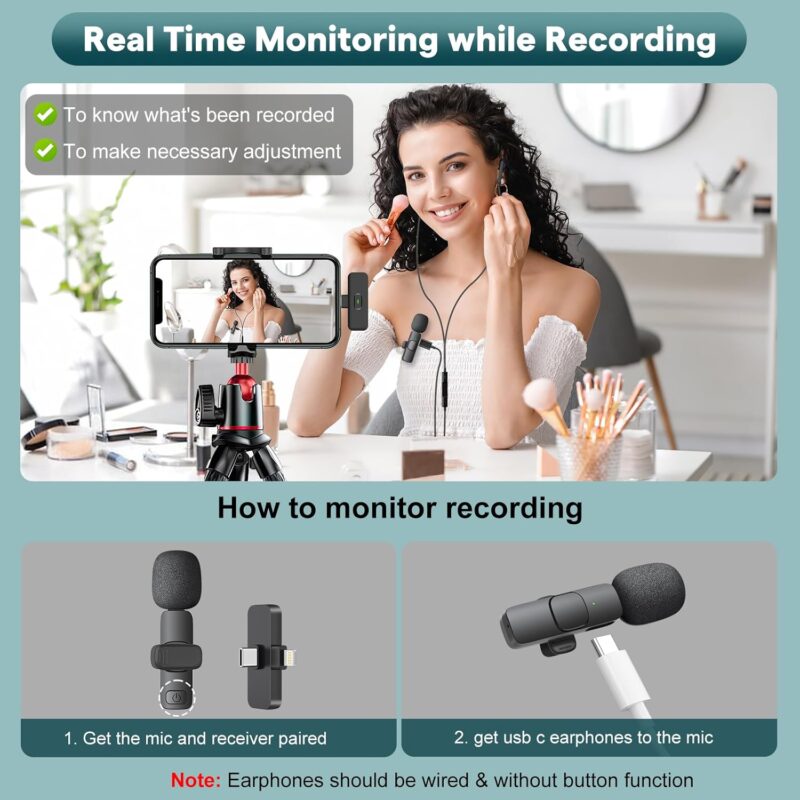 maybesta mini wireless lavalier mic – clip on bluetooth microphone
