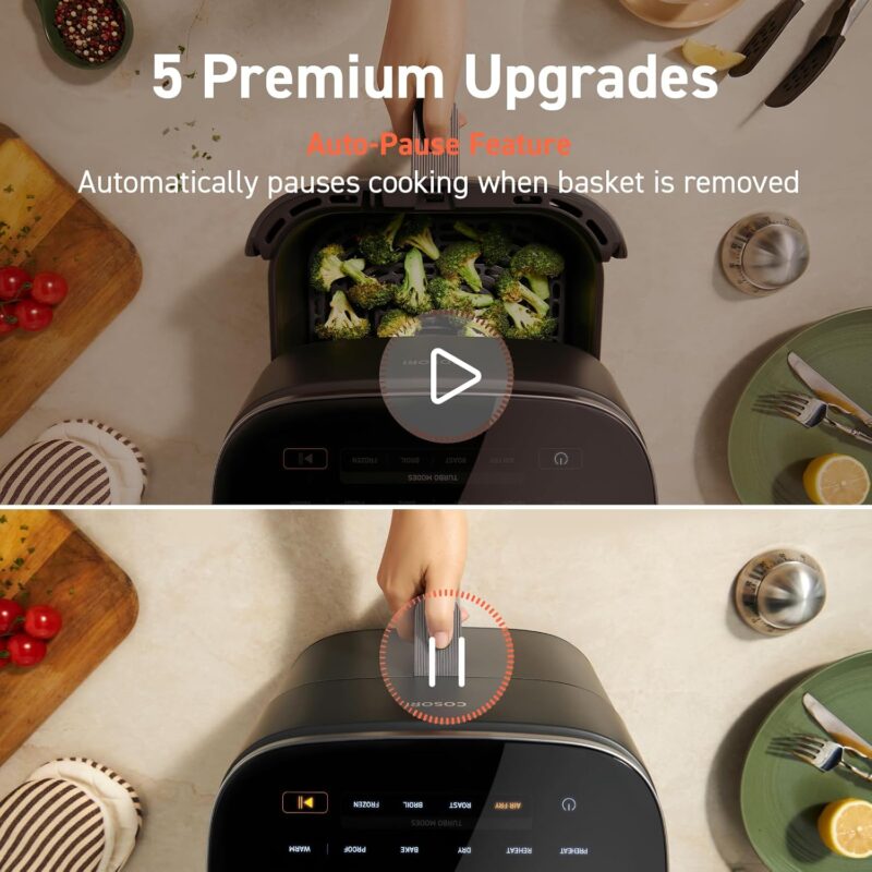 cosori 9 in 1 air fryer 6qt – turboblaze, crispy low oil frying, roast, bake, reheat, quick healthy meals, dishwasher safe