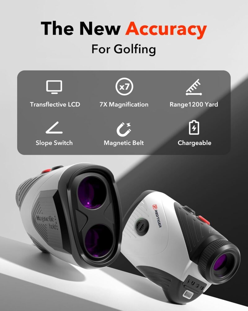 redtiger golf rangefinder with slope, 1200y laser, 7x magnification, flag lock vibration, rechargeable – golfvue series 1