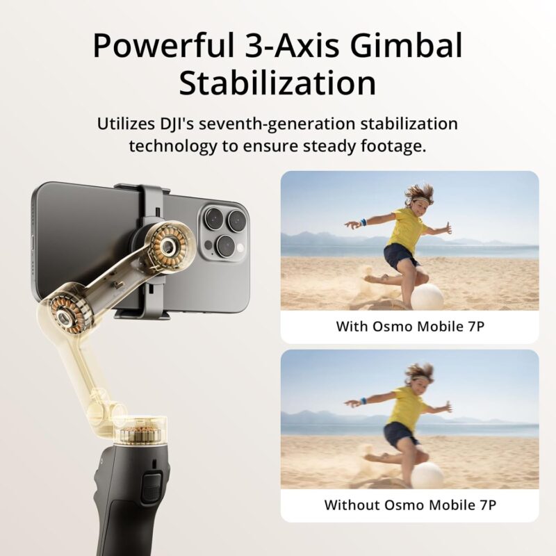 dji osmo mobile 7p – 3 axis phone gimbal, quick launch, tripod, 10hr battery