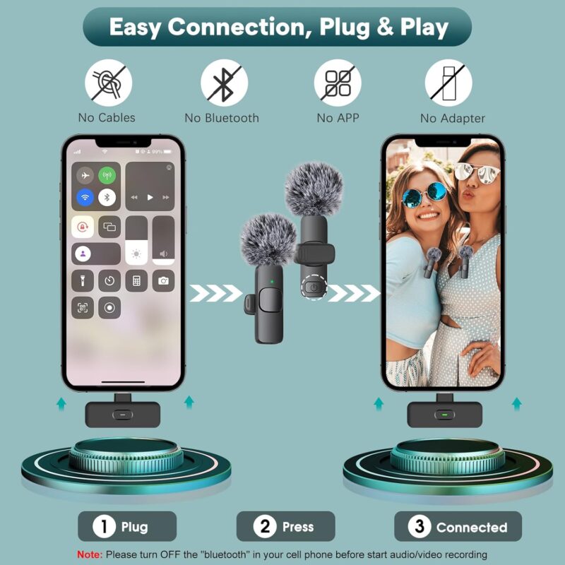 maybesta mini wireless lavalier mic – clip on bluetooth microphone