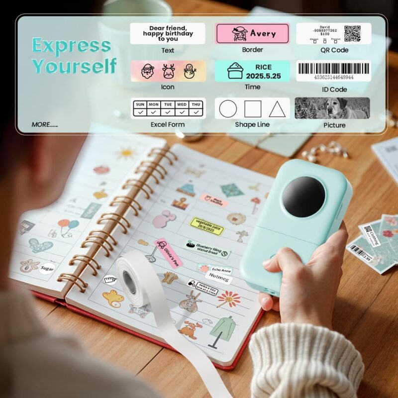 phomemo d30 bluetooth label maker, portable handheld thermal printer, inkless custom stickers for home, kids, school & office