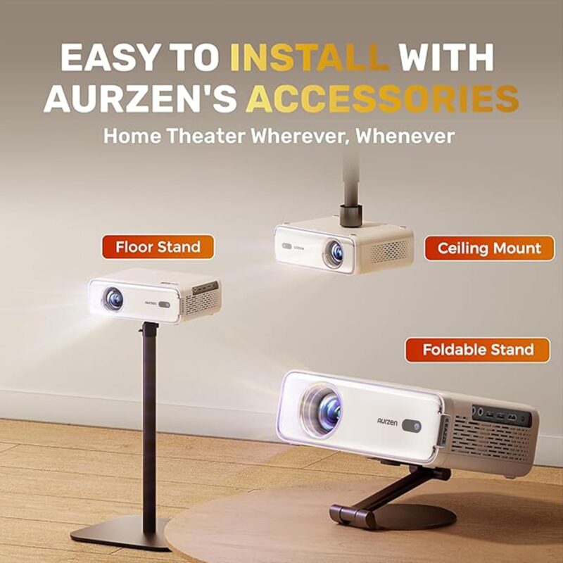 aurzen eazze d1 smart projector, wifi & bluetooth, netflix, auto focus, 1080p, dolby audio, portable outdoor mini projector