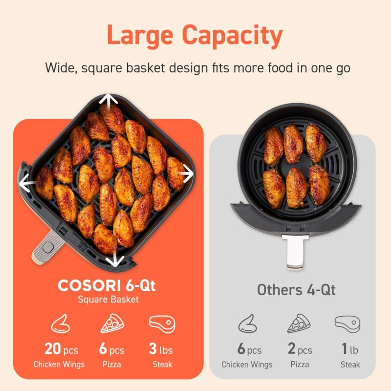 cosori 9 in 1 air fryer 6qt – turboblaze, crispy low oil frying, roast, bake, reheat, quick healthy meals, dishwasher safe