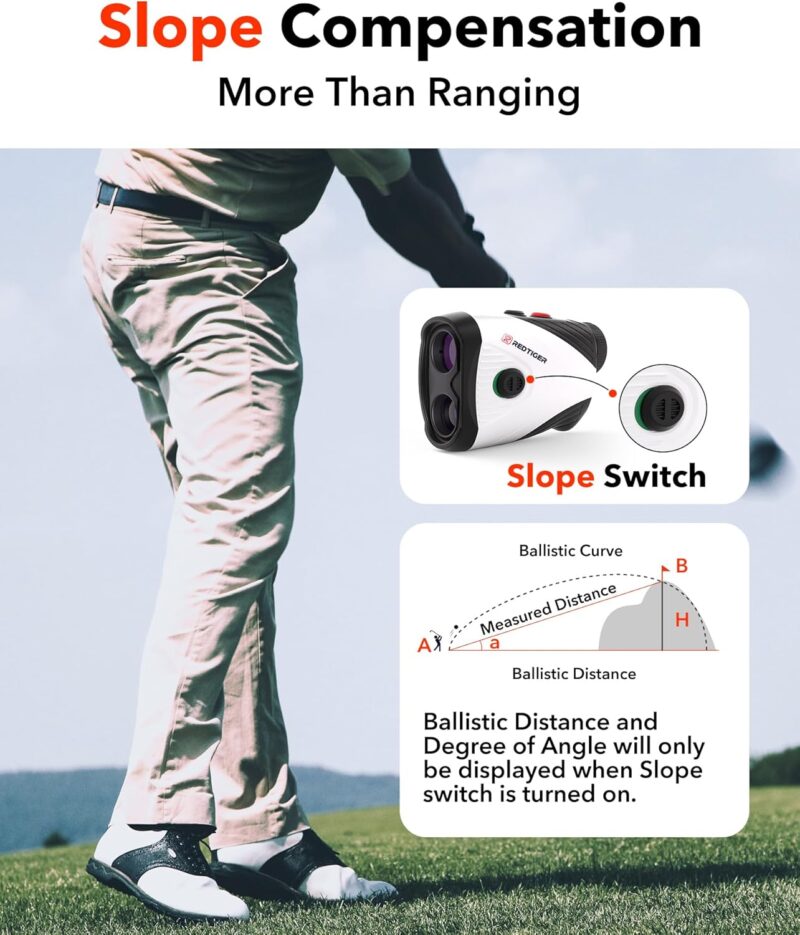 redtiger golf rangefinder with slope, 1200y laser, 7x magnification, flag lock vibration, rechargeable – golfvue series 1