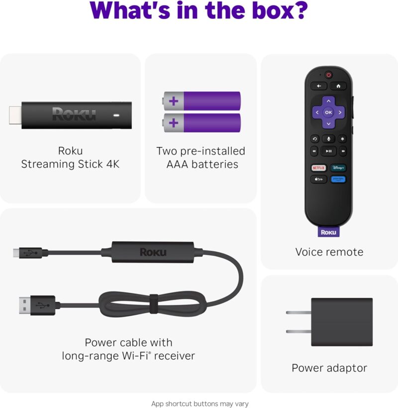 roku 4k streaming stick – hdr, dolby vision, voice remote, long range wi fi & free live tv