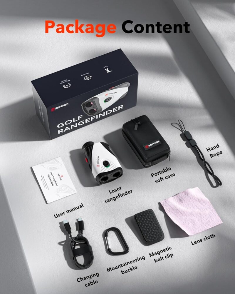 redtiger golf rangefinder with slope, 1200y laser, 7x magnification, flag lock vibration, rechargeable – golfvue series 1