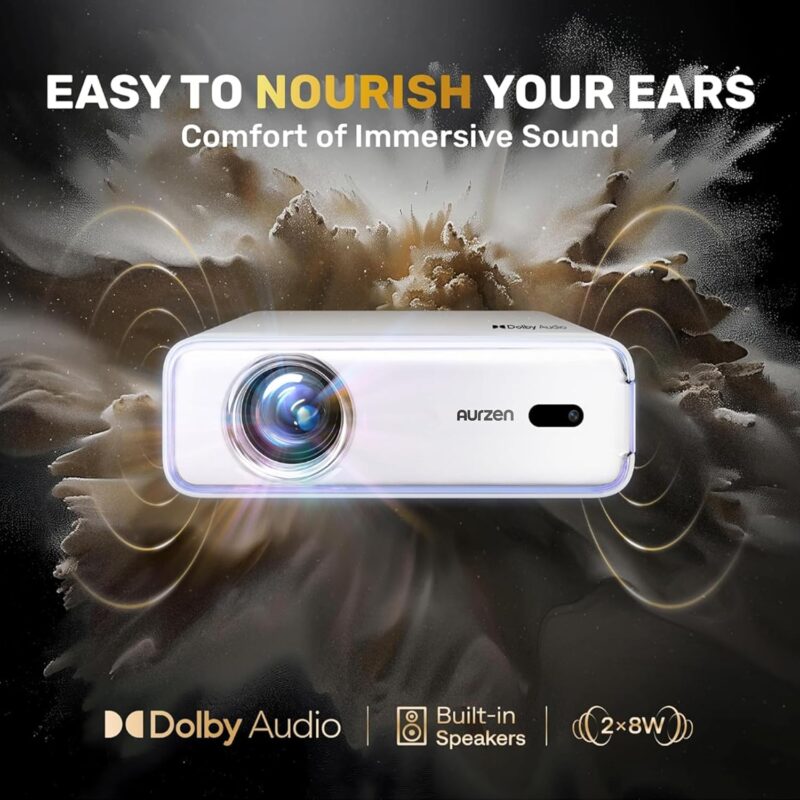 aurzen eazze d1 smart projector, wifi & bluetooth, netflix, auto focus, 1080p, dolby audio, portable outdoor mini projector