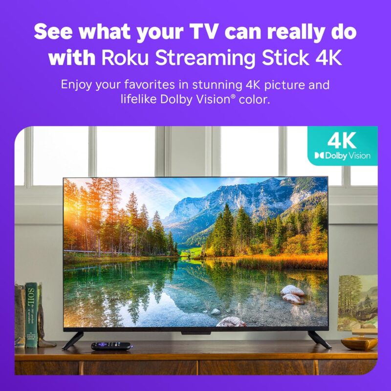 roku 4k streaming stick – hdr, dolby vision, voice remote, long range wi fi & free live tv